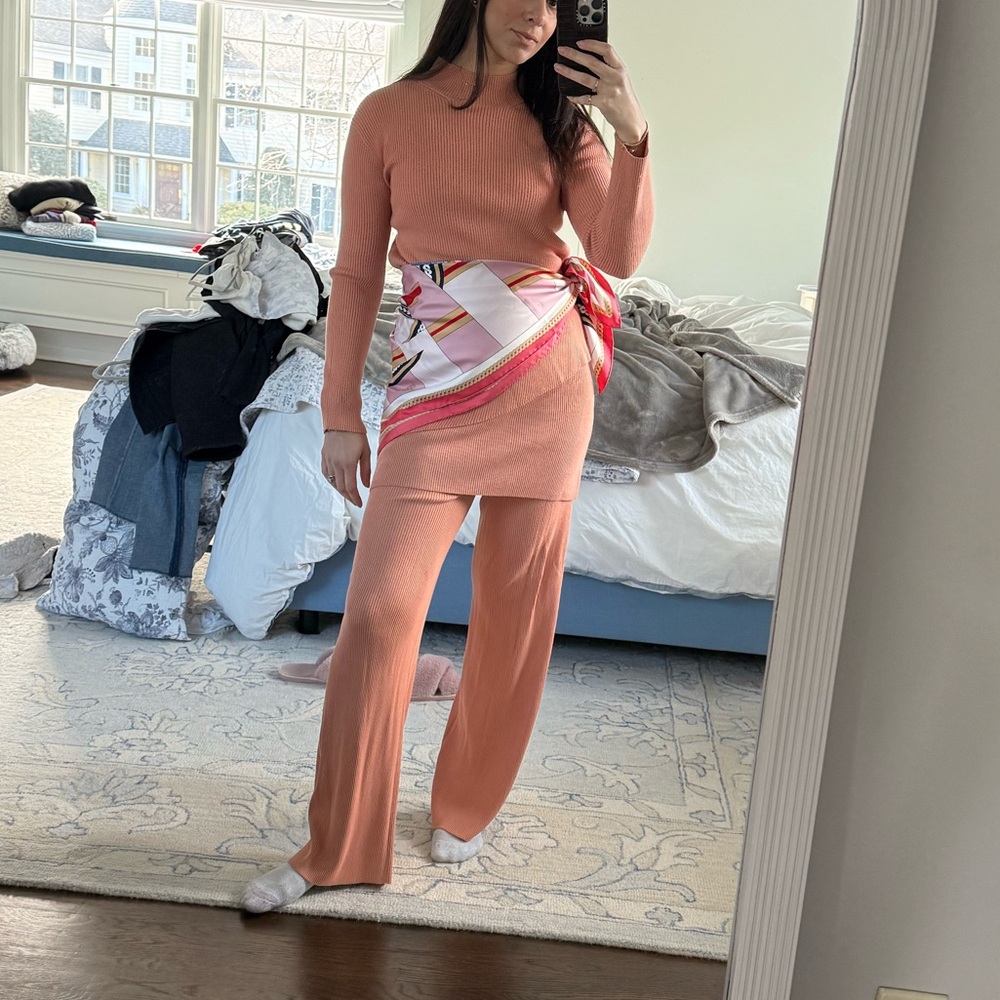 Zara Coral Ribbed Turtleneck Sweater